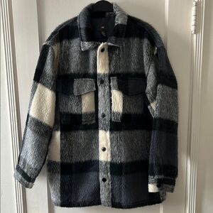 H&M Men's Blue and Gray Plaid Jacket